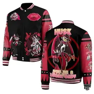 Hazbin Hotel Inspired Baseball Jacket, Unisex Varsity Streetwear Outerwear, Cartoon Aesthetic Fan Merch, Trendy Casual Jacket