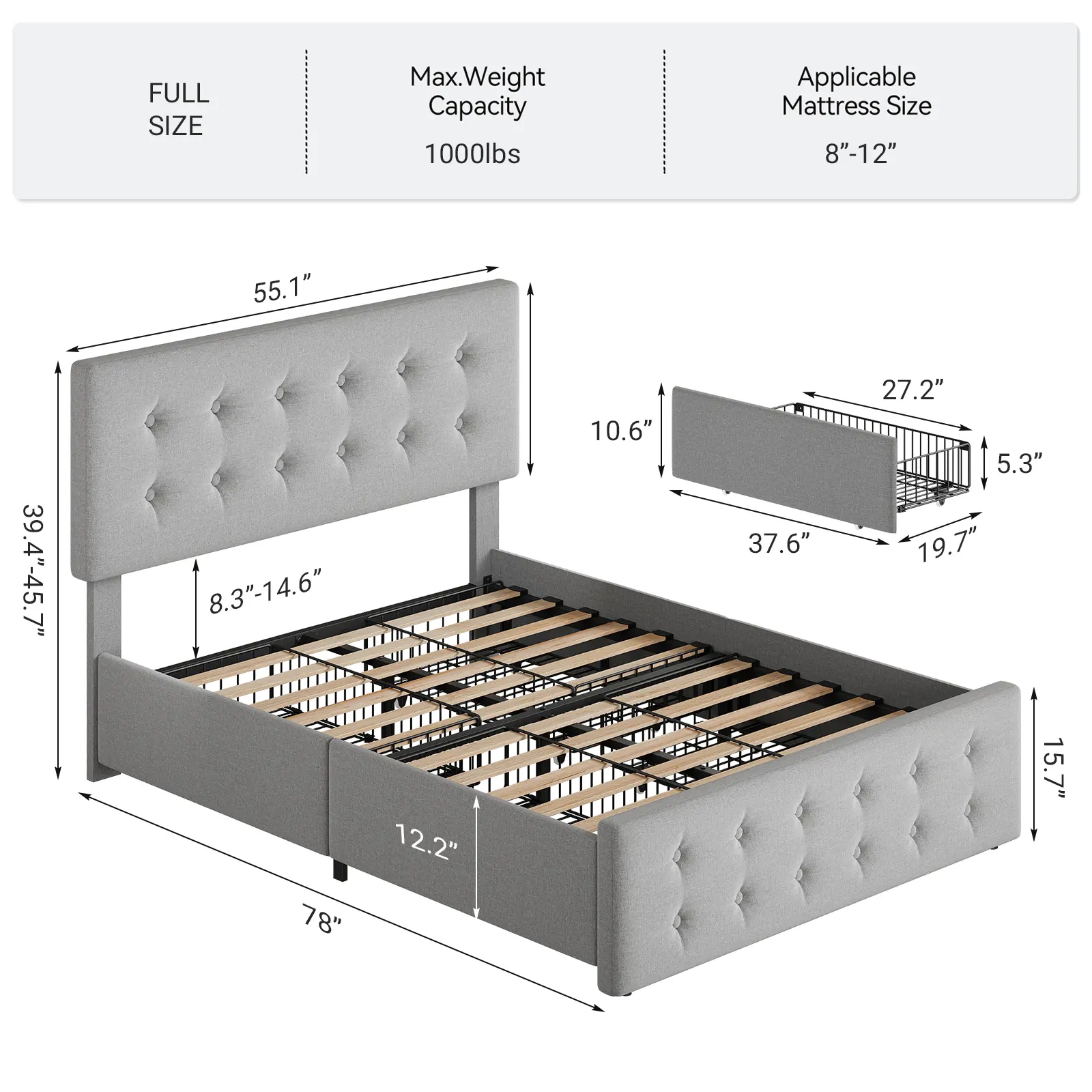 Light Gray-4 Drawers - Full
