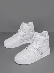 Unisex High-Top Casual Sneakers, Sports Shoes, Trainer, Comfortable Thick Sole, Anti-Slip Wear-Resistant, Rubber, PU Leather, Round Toe, All Seasons, Streetwear Style