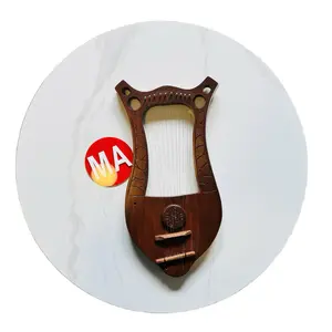 MA Handcrafted Wooden Lyre Harp 10-String Ancient Style Musical Instrument with Engraved Design for Music Lovers
