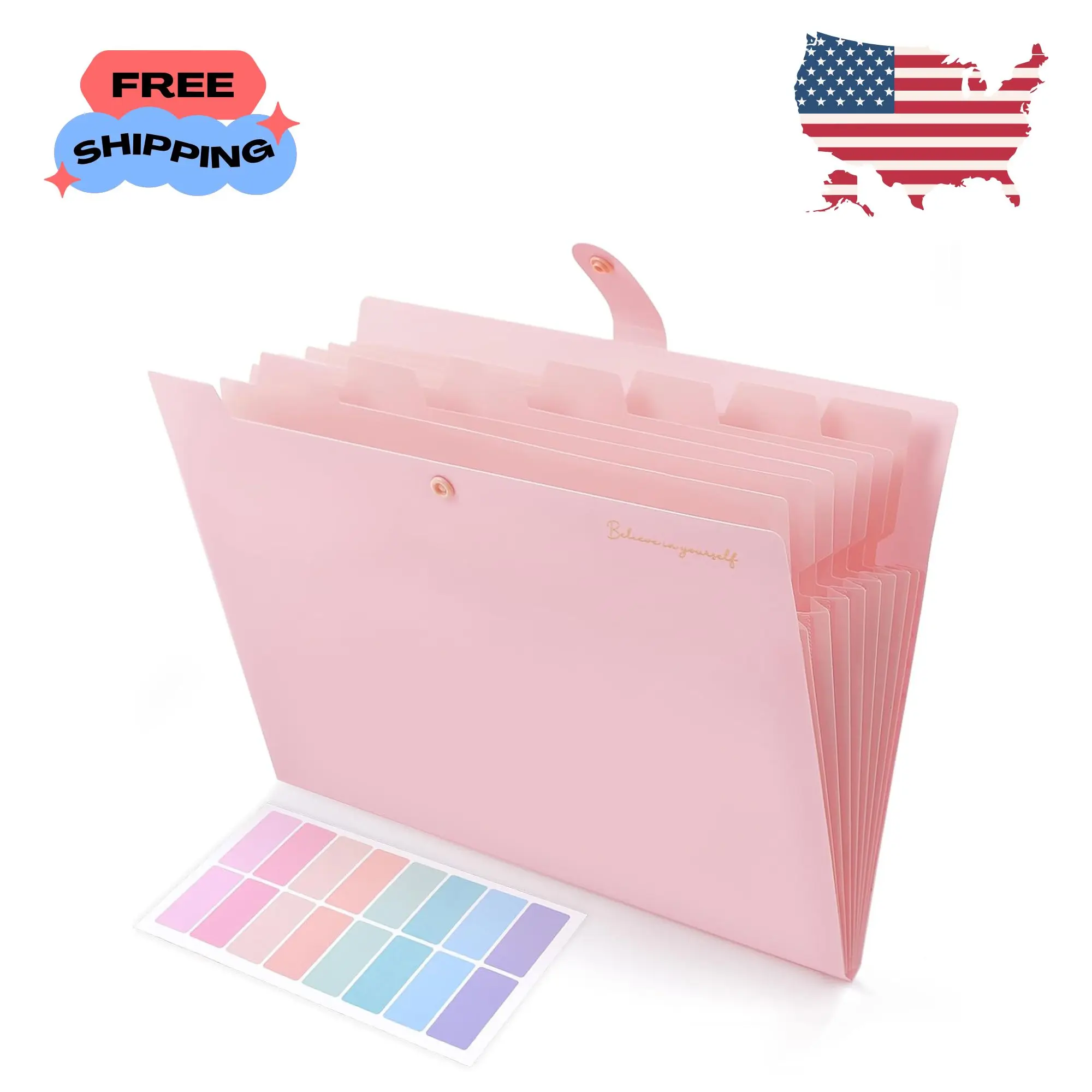 Expanding File Folder, Accordion File Organizer with 8 Pockets pink
