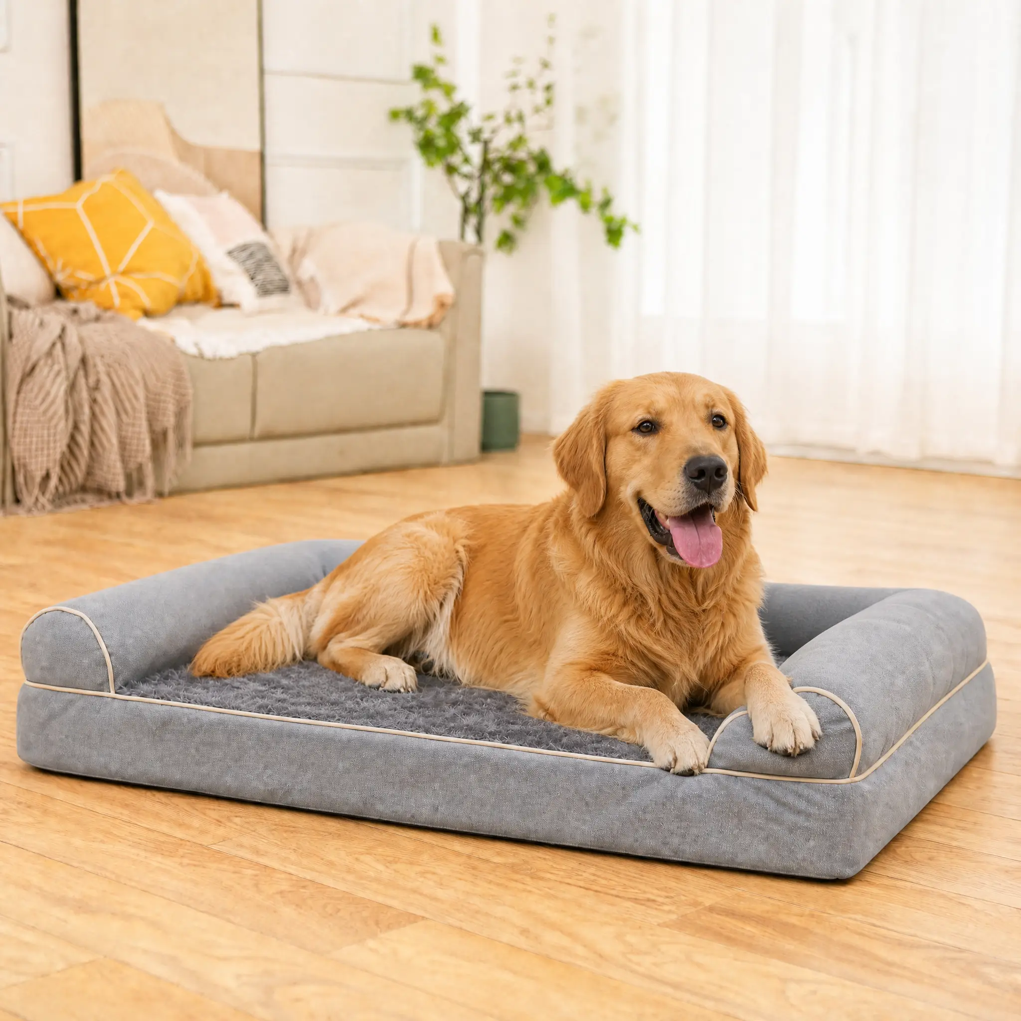 EONFELICITY Premium Orthopedic Dog Bed for Senior Dogs, High-Density Egg Crate Foam Pet Sofa Bed with Waterproof Liner, Plush Bolsters, Removable Washable Cover, Non-Slip Bottom, 39" x 24"