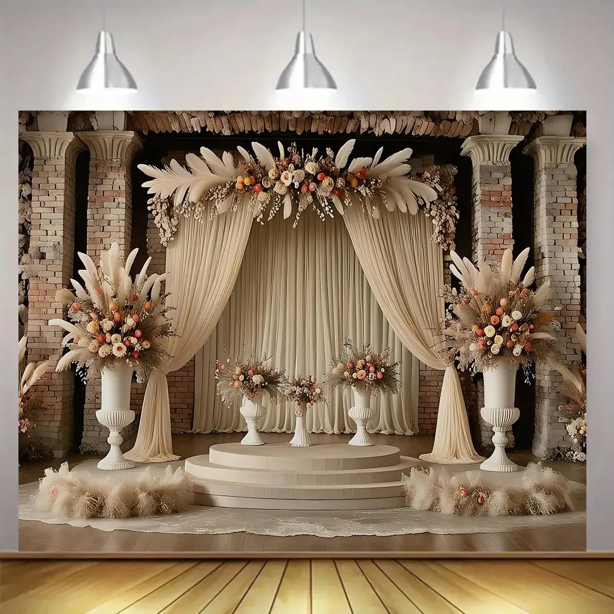 Feather Decor Backdrop, 1 Count Romantic Vintage Wedding Party Backdrop, Wall Decoration, Photography Background, Curtains, Tablecloths, Banners