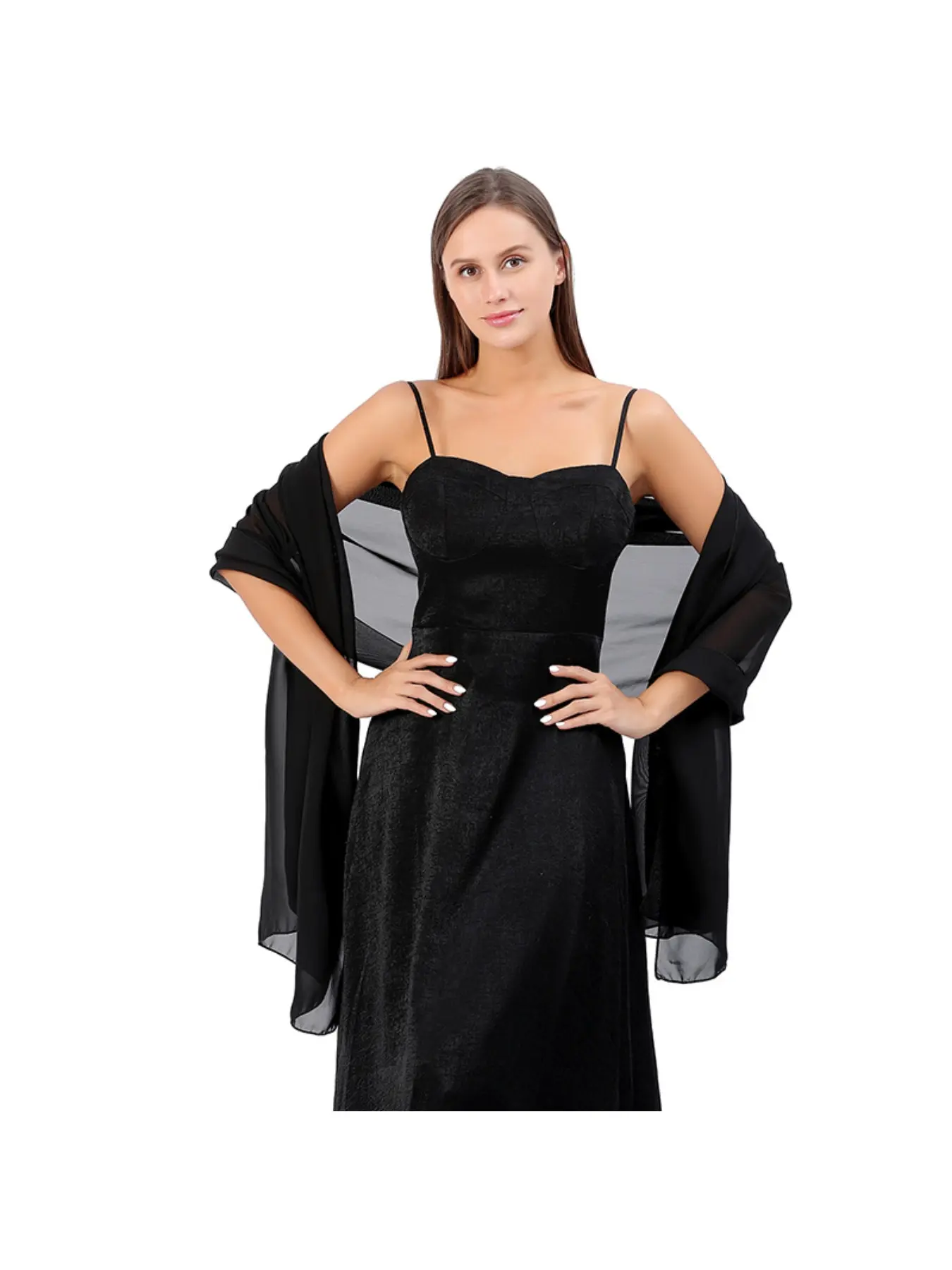 High-quality Elegant Chic Minimalist solid chiffon evening shawl for bridesmaid wedding dress, cheongsam, party shawl and scarf two-in-one for women Lady