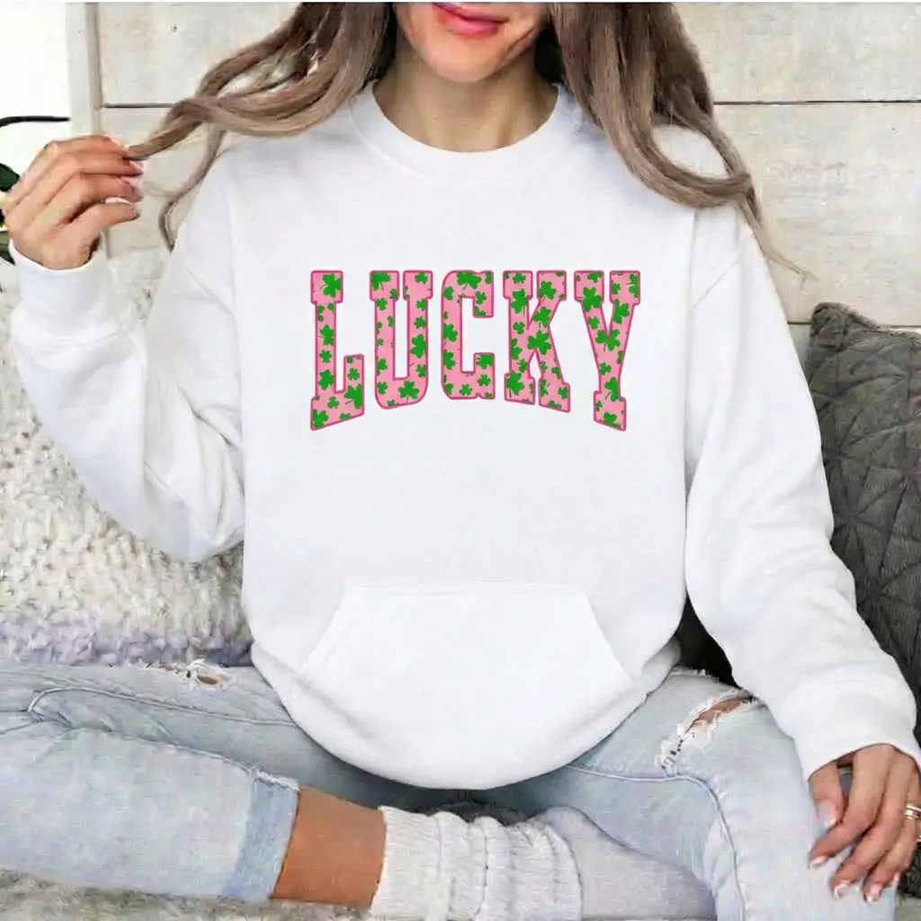 Women's Lucky Clover Cotton Hoodie - Solid Green Shamrock Design, Comfortable Fabric, Festive St. Patrick’s Day Irish Holiday Top