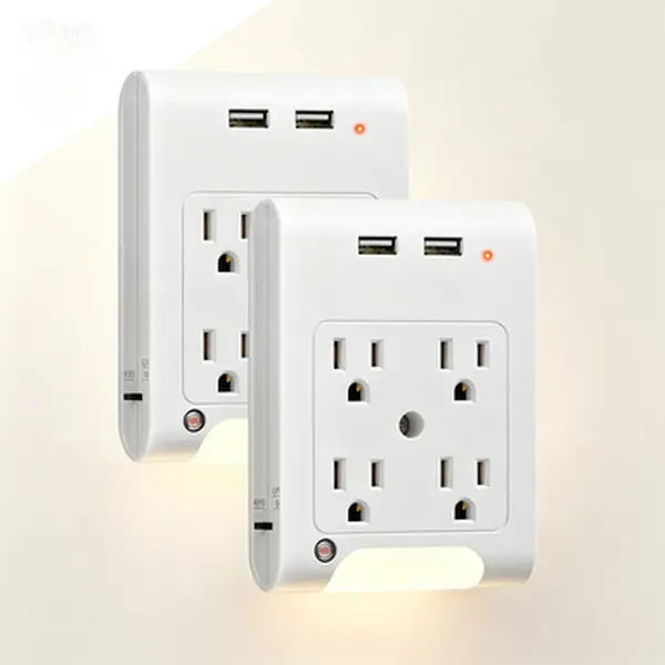 2-Pack ETL Listed Wall Plug Extender Surge Protector - 4 AC Outlets, 2 USB Charging Ports (3.1A Total), 15A 1875W, 1080J, Light Sensor Nightlight, Screw-Mounted Electrical Adapter for Kitchen, Living Room
