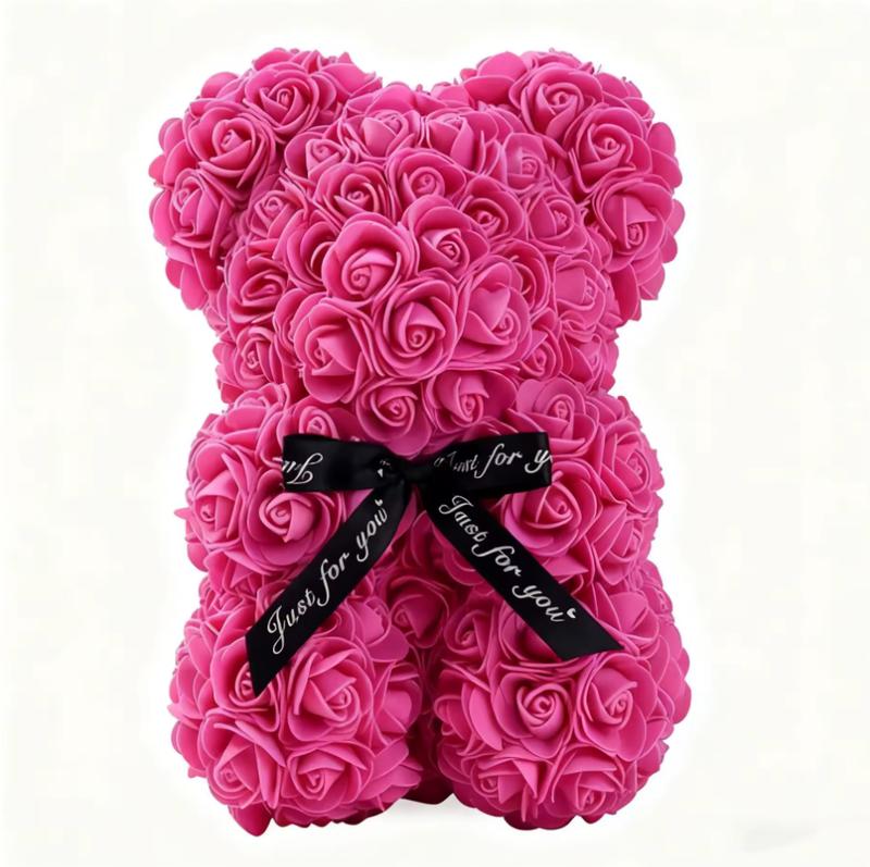 Valentines Bear Cute Gift - Rose Teddy Bear with Heart Card and Black Bow - Perfect for Valentine's Day Presents