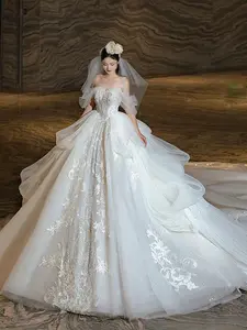 BRAND NEW : 18 Birthday Party, New French forest high-end princess puffy skirt high-end light luxury niche bride toast dress PROM pregnant TEENAGE photo clothing beautiful style blue puffy skirt pregnant mother belly photo clothes Elegant Bridal Cocktail