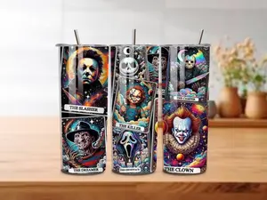 HORROR FRIENDS TAROT CARDS 20oz HALLOWEEN STAINLESS STEEL SKINNY TUMBLER  -