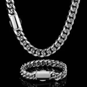GAB 12MM 316L Stainless Steel Solid Cuban Link Chain ,Hip Hop Rapper Necklace For  Men's Jewelry , Best Boyfriend and Tough boy Gift, With Gift Box,8-26Inch Long
