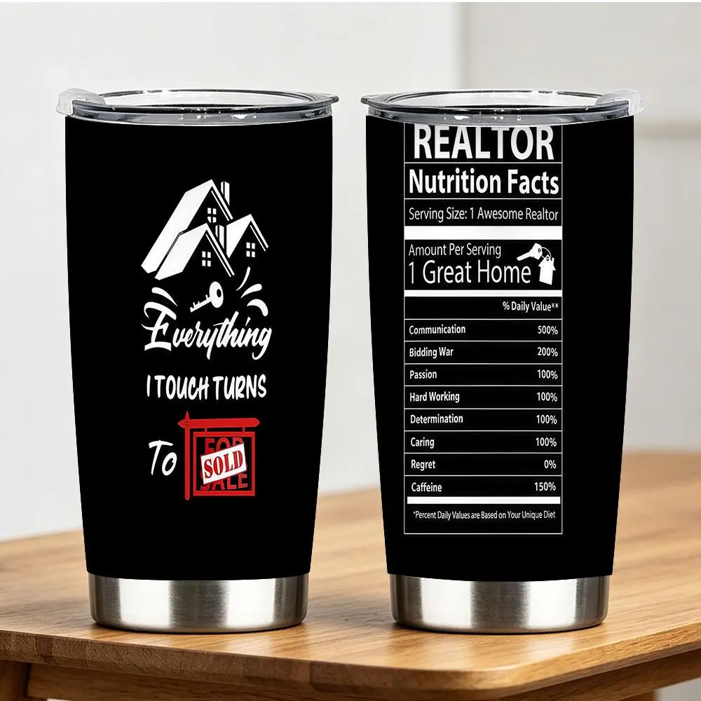 Insulated Stainless Steel Realtor Tumbler - 1 Pc, 12/18/20/30/40 oz, "Everything I Touch Turns To SOLD" Design, Real Estate Agent Gift, Kitchenware Vacuum Flask Drinkware
