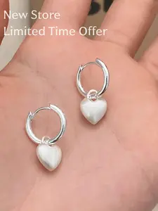 New Store Limited Time Offer Hypoallergenic Heart Hoop Earrings with S925 Sterling Silver Post for Women | Everyday & Party Jewelry Heart Shape Earrings