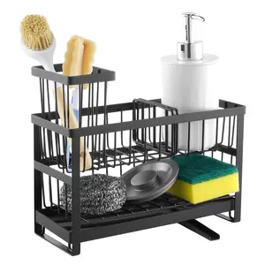 Kitchen Sink Caddy Organizer Sponge Holder For Kitchen Essentials Storage, Durable Plastic Drain Tray, Countertop Utensil And Soap Bottle Organizer, Wide Riser, Non Slip, Easy To Clean, Keeps Sink Area Neat And Dry