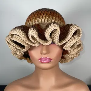 Handmade Crochet Wavy Brim Bucket Hat for Women - Vibrant Colors for Summer | Latte