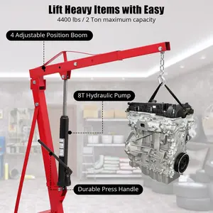 Garvee Hydraulic Engine Hoist with Wheels - 2 Ton Foldable Cherry Picker Shop Crane Lift, Heavy Duty Garage Workshop Crane with Adjustable Lifting Capacity of 0.5T, 1T, 1.5T, and 2T, 4400Lbs