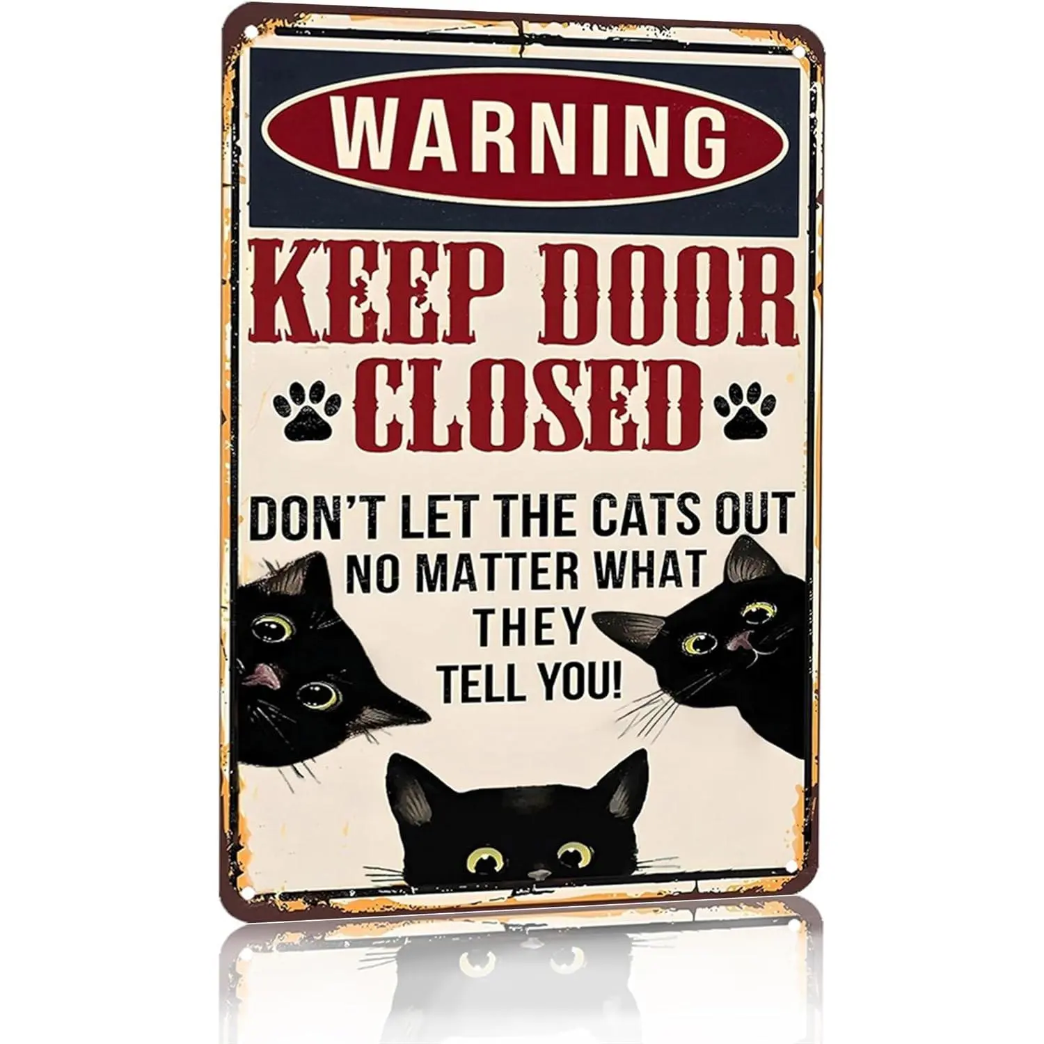 Funny Black Cat Vintage Tin Sign Keep Door Closed Sign for Home House Apartment Door Sign Wall Decor 8 x 12 Inch (3001)