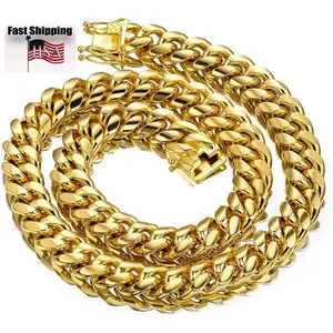 18K Vacuum-gold Plated Miami Cuban Link Chain Hip Hop Jewelry Necklace or Bracelet Fashionable Accessory Valentines Birthday Gift for GF Men Women unisex Monaco Mexico & Micro Promise chains For Husband Boyfriend