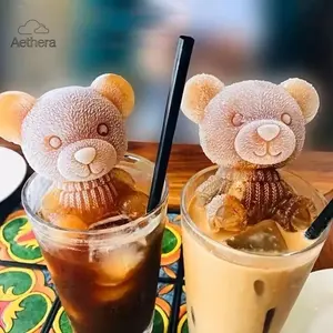 Cartoon Bear Design Silicone Ice Cube Mold, 1PC Flexible Reusable Ice Cube Tray, DIY Cute Ice Cube Maker for Home Kitchen Drinks, BPA-Free Easy Release Freezer Mold for Summer Beverages Coffee Cocktails Party Essentials