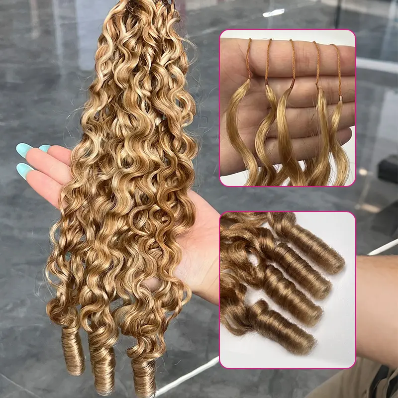 【NEW】ISEE HAIR Brown Blonde Blend #27/30/613 Burmese Curly Crochet Human Hair for Boho Braids, Pre-Separated Miracle Knots, Human Hair Extensions, Lightweight Crochet Braids Hair