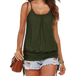 Women's Summer Tank Top - Casual Spaghetti Strap Loose Fit Camisole with Side Shirring, Rayon & Polyester Blend, Round Neck, Solid Color, Hand Wash Only, Breathable Clothing | Smooth Fabric Finish, weighted vests women tank tops