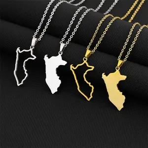 Peru Map Necklace Unisex Pendant for Men and Women Stainless Steel