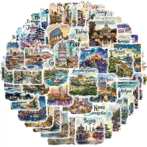 World Travel Themed Sticker, 50pcs/set Waterproof Vinyl Travel Map Sticker, Decorative Sticker for Suitcase, Bicycle, Laptop, Water Bottle, Notebooks, Diary, Ornaments