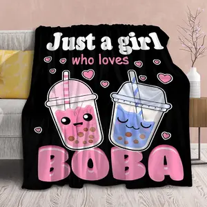 Boba Blanket Plush Fleece Throw-Just A Girl Who Loves Boba Kawaii Gift for Girls Kids Women Bubble Tea Stuffed Soft Lightweight Flannel Blankets Toddler Sheet for Sofa-50"x40"