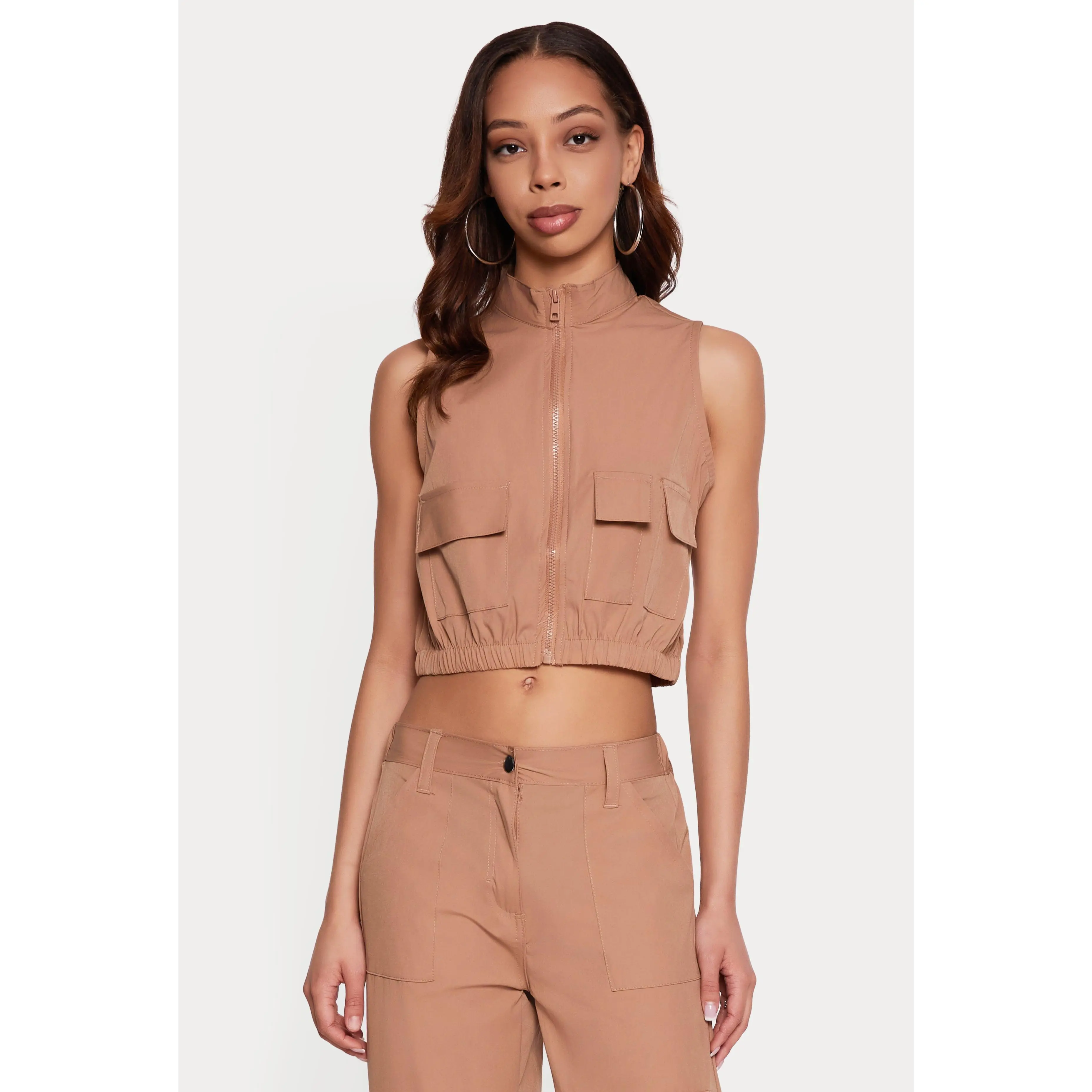 Nylon Cropped Zip Front Windbreaker Vest Nylon Cropped Zip Front Windbreaker Vest