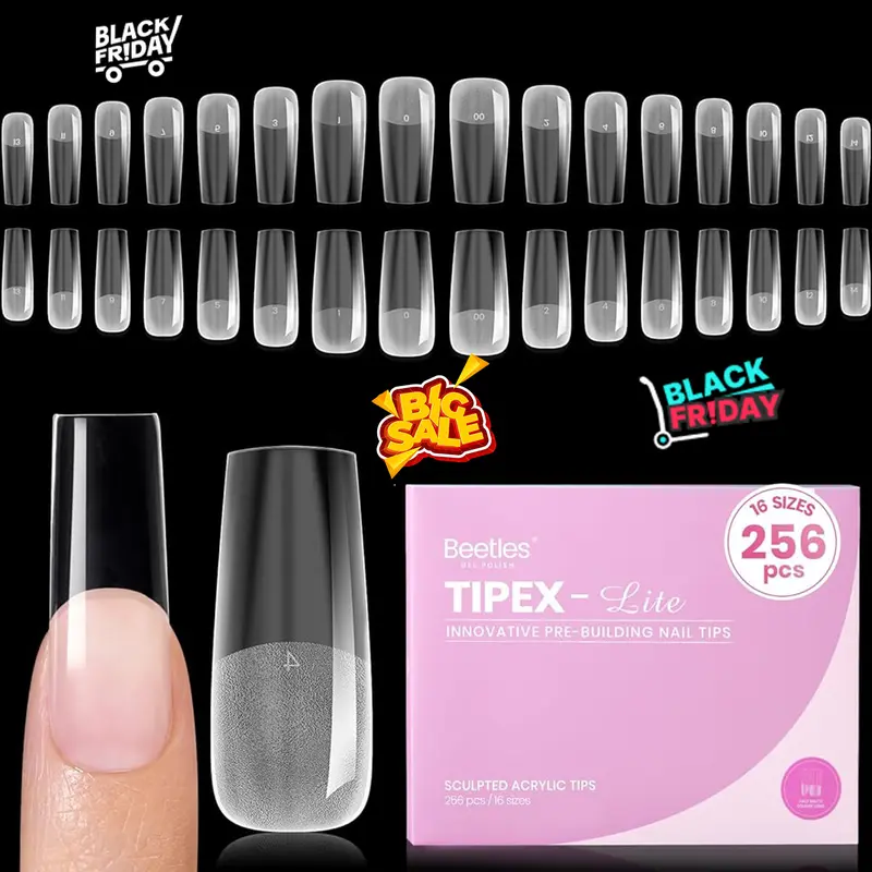 Beetles Tipex 2.0 Tipex Lite Apex Nail Extension Tips  Almond/Coffin/Square/Oval/Stiletto/Squaoval Shape Thick Acrylic Nail Flat Nails Manicure Gel press ons Nail Art DIY Nails Art Fall Nail Halloween Nail Black Friday Winter Nail Christmas Gift