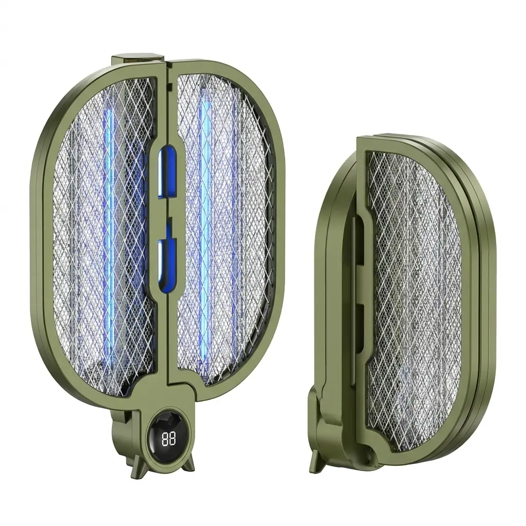 Foldable Electric Fly Swatter - USB-C Rechargeable Portable Mosquito Killer, Electronic Bug Zapper with Easy Hand Control, Power Bank Ready, Foldable Electronic Mosquito Killers for Indoor & Camping Travel Use