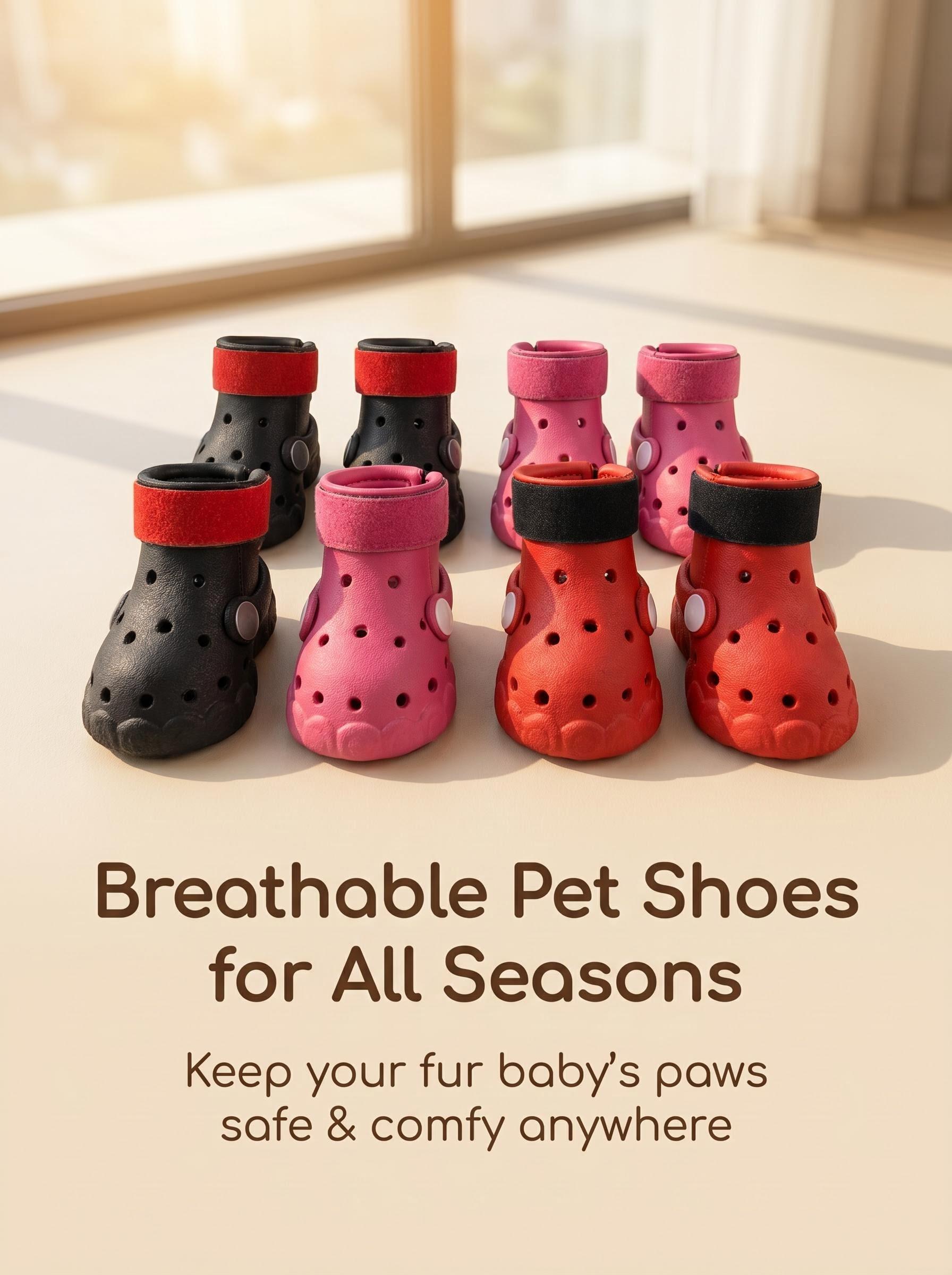 4-Pack Dog Shoes All-Season Universal Clogs Spring Summer Breathable Outdoor Dog Paw Protection Soft Sole Pet Shoes-Dog Boots for Small & Medium & Large Dogs(Get a Free Pet Hair Remover Glove)