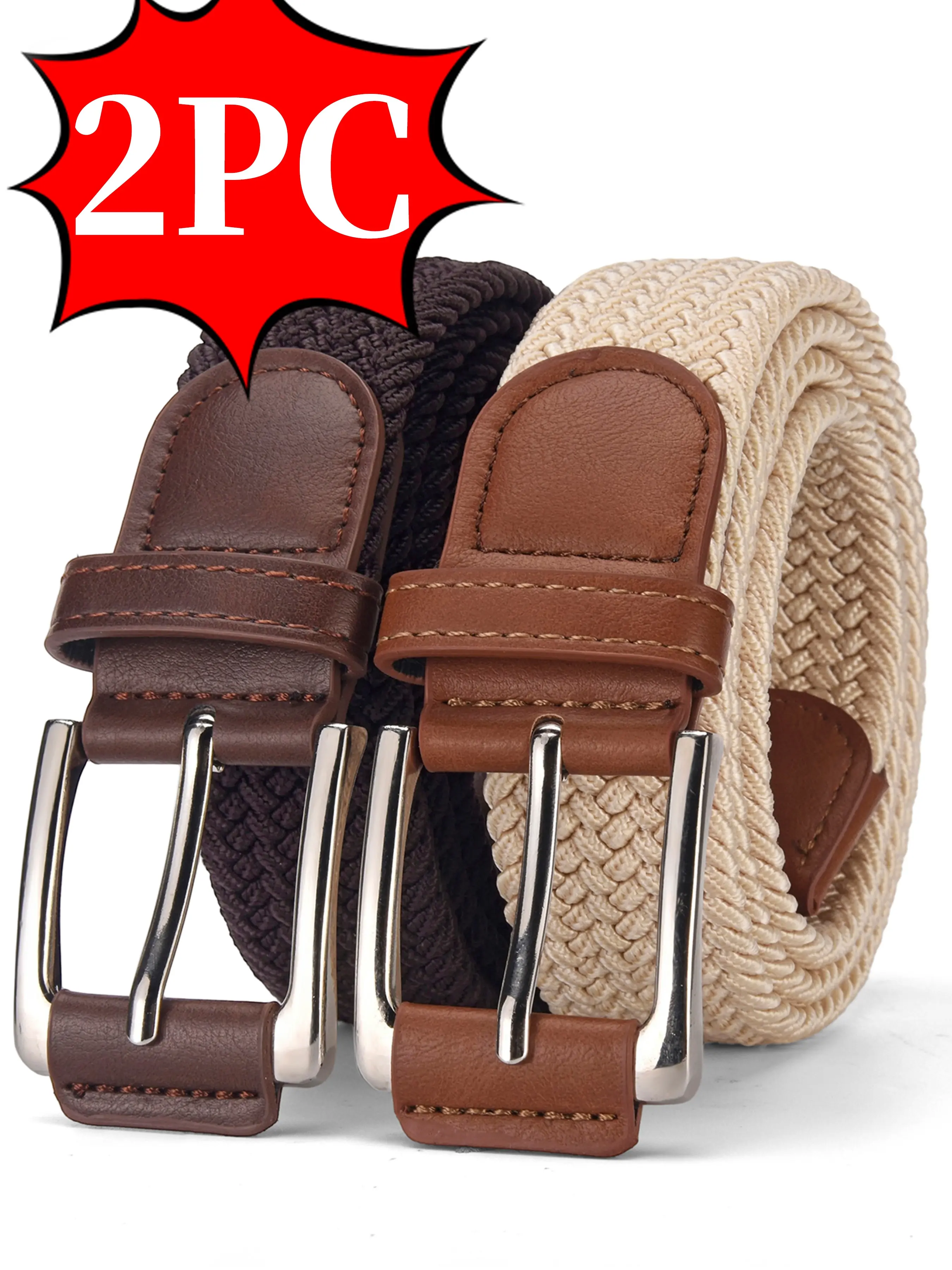 Men's Golf Belt Set, Casual Belts, Durable Belts, Sporty Elastic Woven Waistband with Alloy Buckle, Adjustable No-Hole Design, Comfortable Breathable Accessory, Casual Web Belt