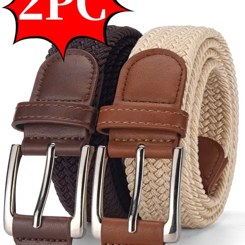 Men's Golf Belt Set, Belt Combo, Casual Belts, Durable Belts, Sporty Elastic Woven Waistband with Alloy Buckle, Adjustable No-Hole Design, Comfortable Breathable Accessory, Casual Web Belt, Casual Fashion Belts