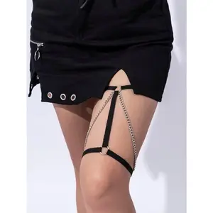 Silver & Black Triangular Sexy Thigh Garter Chain, Leg Jewelry, Silver Thigh Chain, No Slip Thigh Leg Chain,