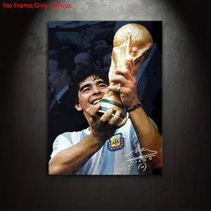 1 piece/set frameless canvas painting print poster, classic realistic style art, Diego Maradona celebrating victory, a perfect gift for football culture enthusiasts, ideal gift for bedroom, living room, dorm hallway, kitchen, mural, wall decoration