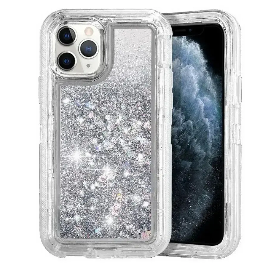 3-in-1 PC+TPU Quicksand Liquid Glitter Case For iPhone 17 Pro 16 15 14 Pro Max Heavy Duty Shockproof