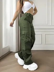New Women's Everyday Long Pants, Multi-Pocket Fashion Loose High-Waist Casual Woven Cargo Pants, Stylish Ladies' Workwear Trousers Fit Womenswear Bottom