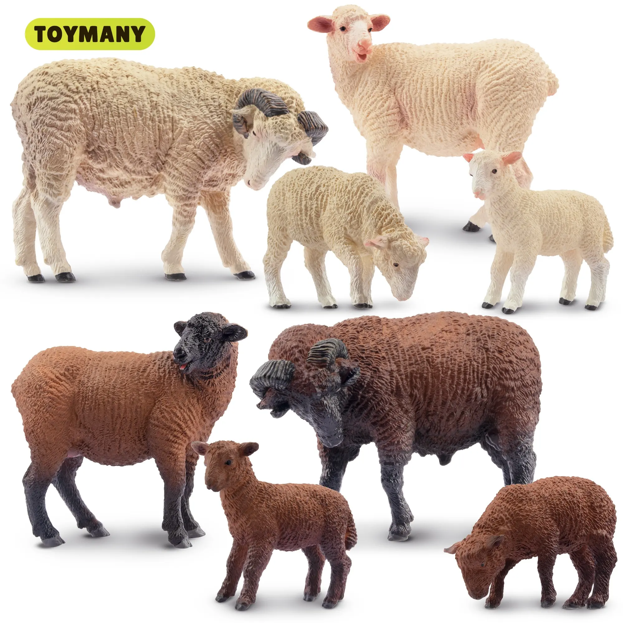 TOYMANY 8-Piece Merino Sheep Figurine Toyset - Durable PVC Plastic Realistic Farm Animal Figures, Educational Play Set for 3+ Kids, Ideal Birthday Gift