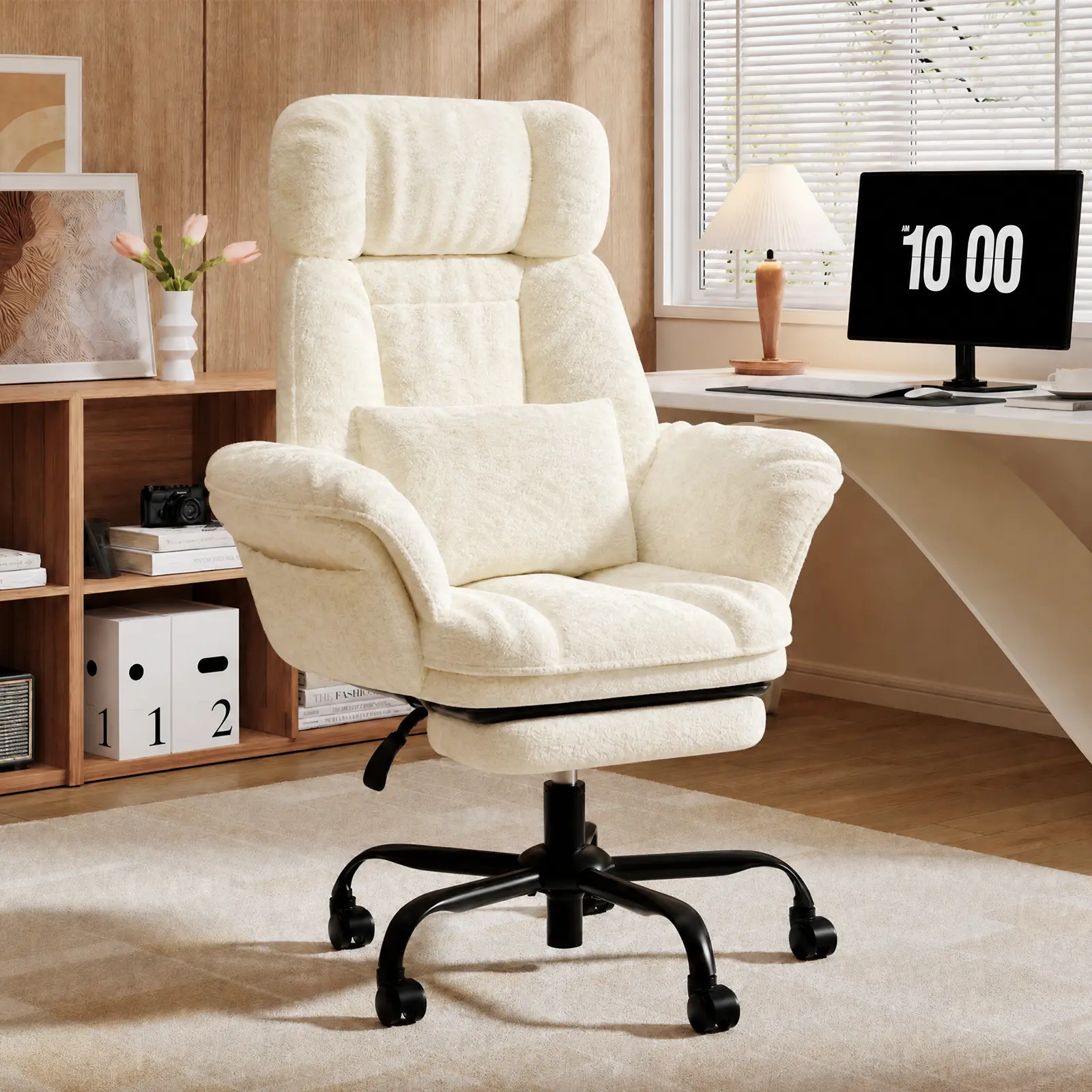 Bestier Ergonomic Office Chair with Massage, Adjustable Headrest and Flip-Up Armrest Criss Cross Comfy Vanity Chair for Home Office