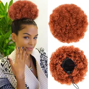 Afro Puff Drawstring Ponytail Extension for Black Women,  Dark Orange 80 Gram Short Synthetic Afro Puff Ponytail for  Hair, Clip On Kinky Drawstring Curly Ponytail Bun