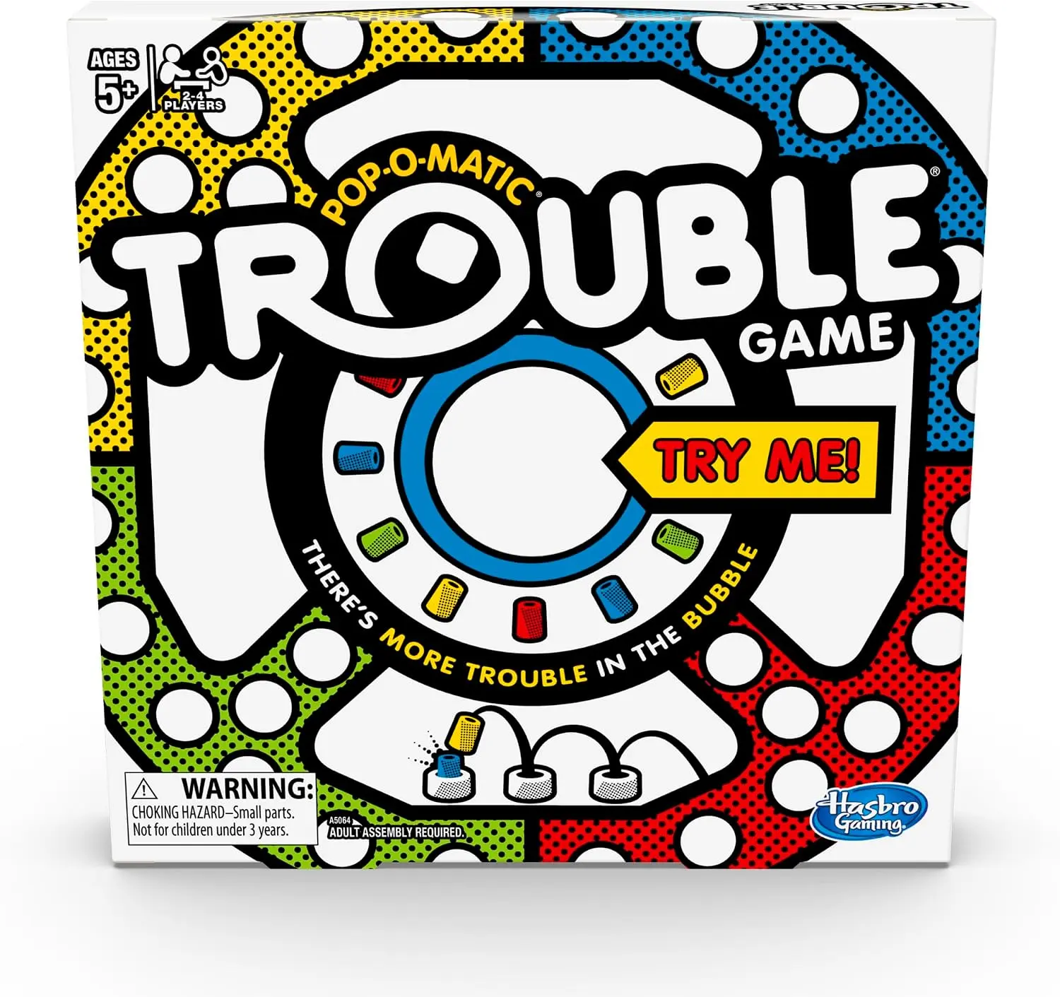 Classic Trouble Board Game for Kids Ages 5+, Pop-O-Matic Dice Roller, Family Board Game, 2-4 Players, Strategy Game, Indoor Family Game Night, Educational Toy, Birthday Gift for Boys & Girls