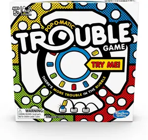 Classic Trouble Board Game for Kids Ages 5+, Pop-O-Matic Dice Roller, Family Board Game, 2-4 Players, Strategy Game, Indoor Family Game Night, Educational Toy, Birthday Gift for Boys & Girls