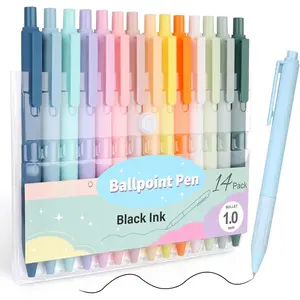 14-Pack Ballpoint Pens, Medium 1.0mm Black Ink Cute Pastel Office Pen, Retractable - For Smooth Writing, Note Taking and Journaling