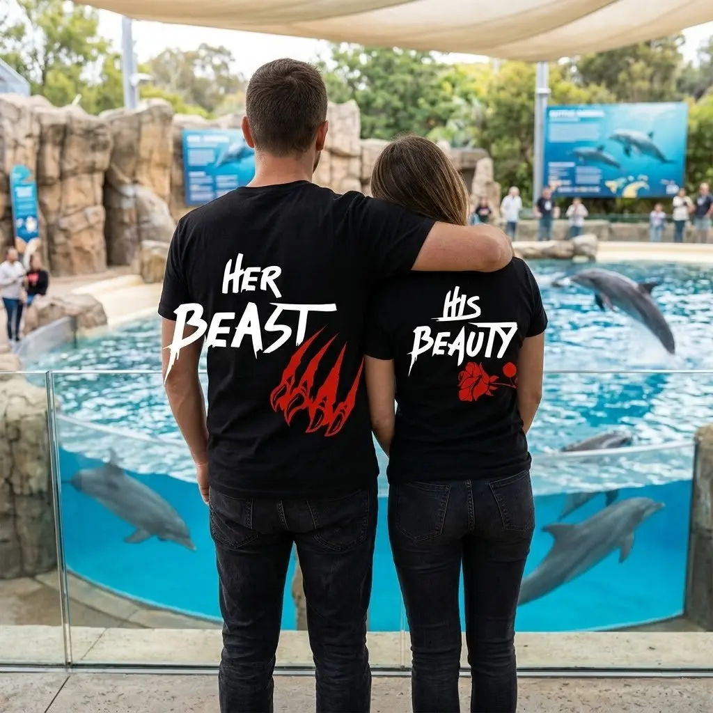 "Her Beast His Beauty Mens & Womens Shortsleeve Matching Set, Sporty Chic Clothing Merch, Valentine’s Day & Anniversary Gift Sports Tops", Women's Clothes, Couple Theme