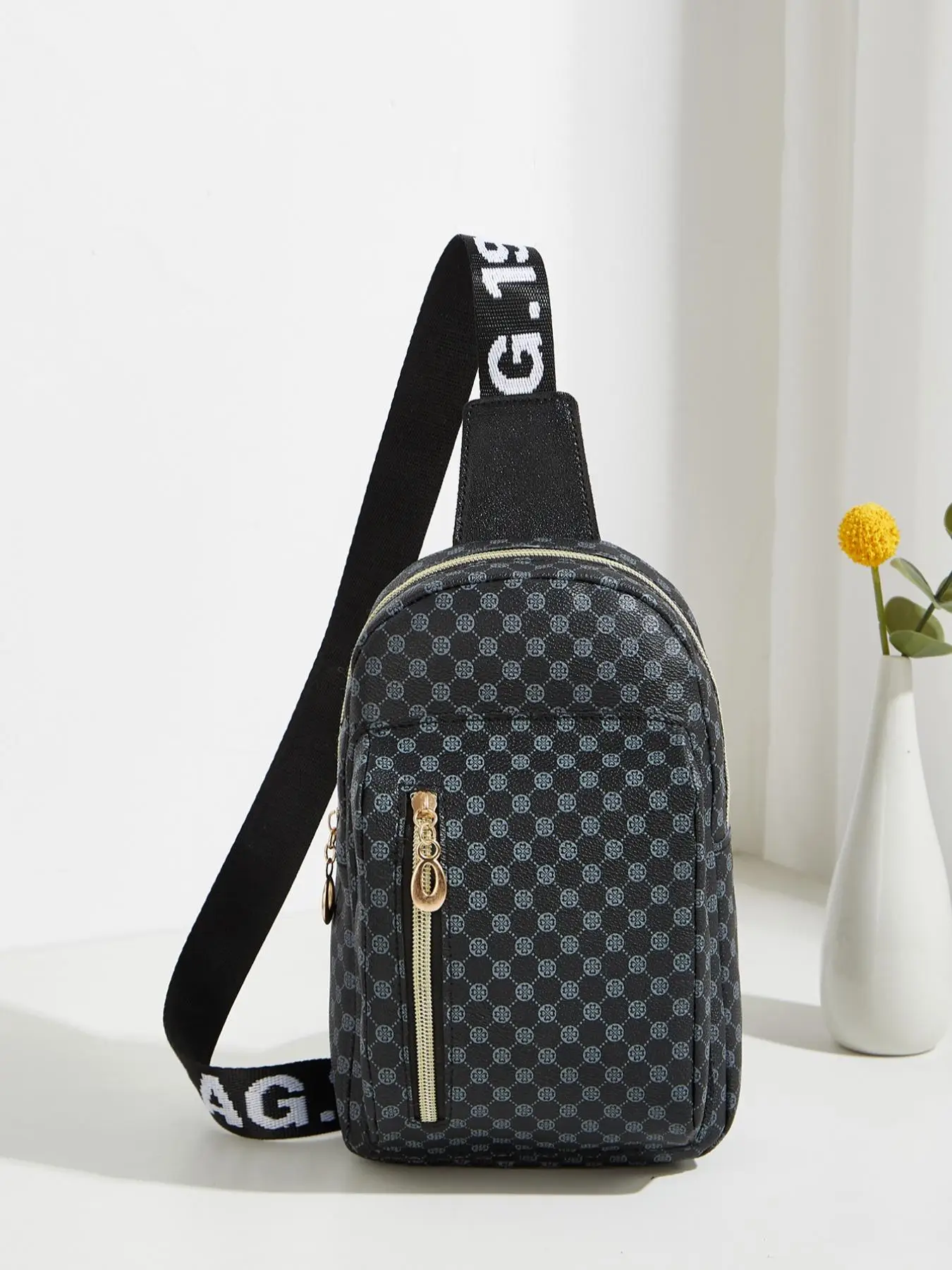 Men's 2025 Adjustable Wide Shoulder Strap Bum Bag, All Over Print Letter Print Belt Bag for Men, Double Zipper Geometric Pattern Chest Bag for Gifts &