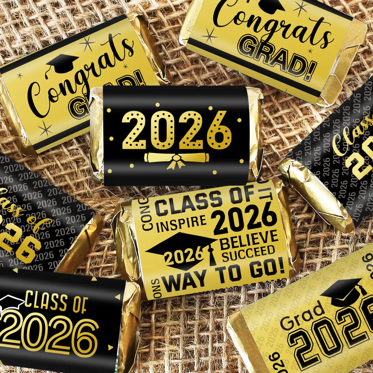 5sheets/30pcs Class of 2026 Graduation Mini Candy Bar Wrapper Decorative Stickers, Congrats Grad Chocolate Candy Bar Labels Stickers, Party Favor, Graduation Party Decoration, Label Set, Stickers Included, No Candy