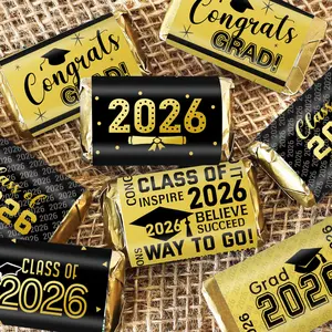 5sheets/30pcs Class of 2026 Graduation Mini Candy Bar Wrapper Decorative Stickers, Congrats Grad Chocolate Candy Bar Labels Stickers, Party Favor, Graduation Party Decoration, No Candy