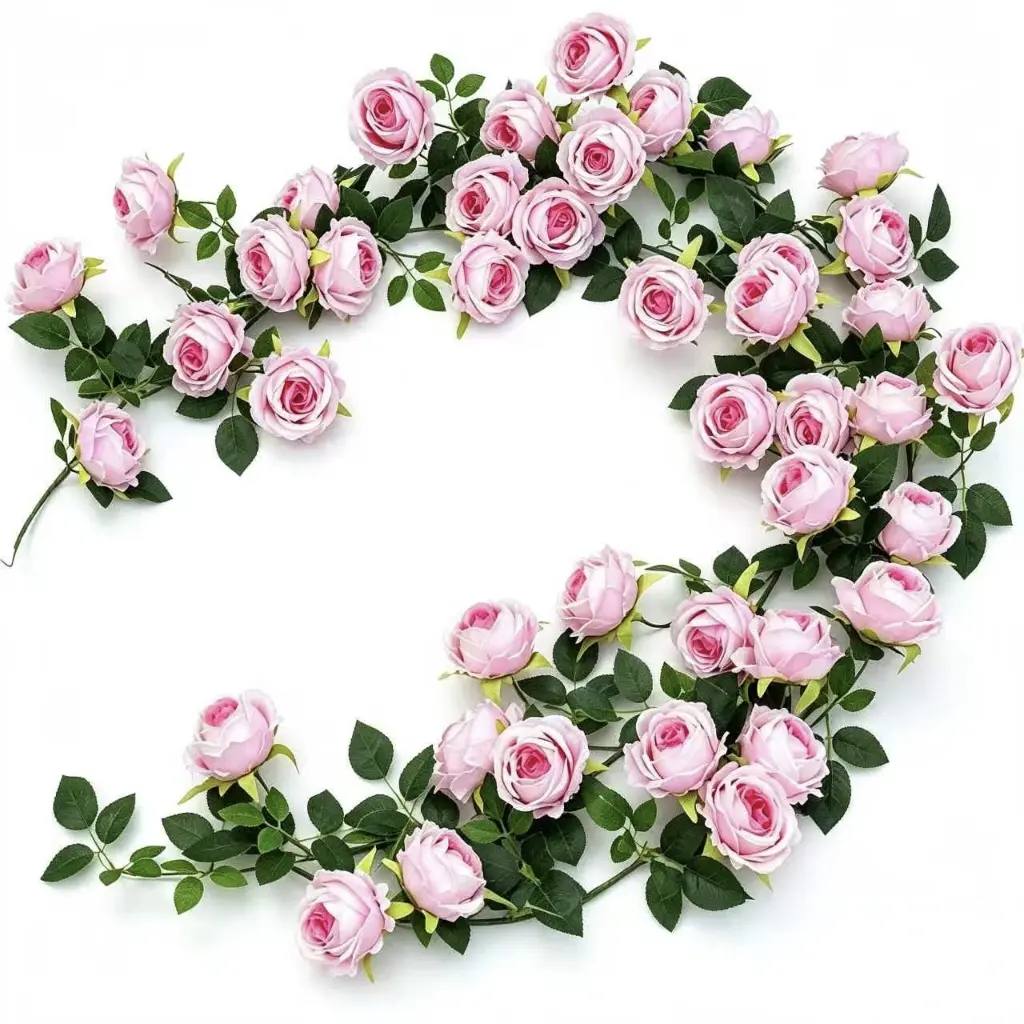 6Ft Bendable Simulated Flower Garlands, Artificial Silk Rose Vine Hanging Floral Garland With Green Leaves, Very Realistic And Beautiful, Multi Styles For Wedding, Home, Room, Courtyards, Flower Racks, Balconies, Wall Decorations