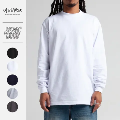 SHAKAWEAR Men's Max Heavyweight Long Sleeve T Shirts SHAKA WEAR Plain Crew Neck T Shirt Casual Cotton Tee Basic Shirts Big and Tall Hip Hop Harem