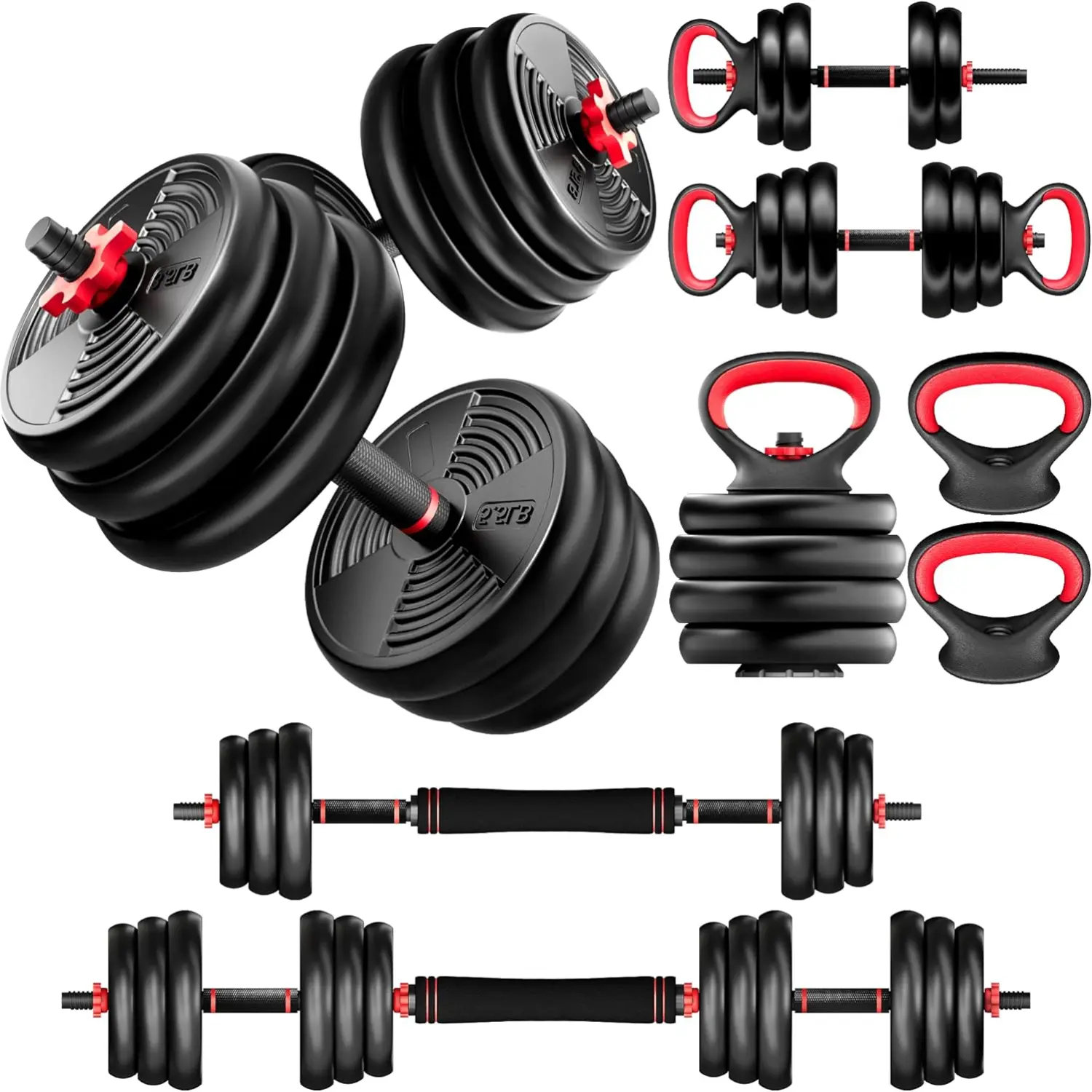 22LB Dumbbell Set 5-in-1 Adjustable Free Weights | Convertible Dumbbells to Barbell, Kettlebell & Push-Up Stand, Multifunctional Home Gym Workout Equipment for Men & Women